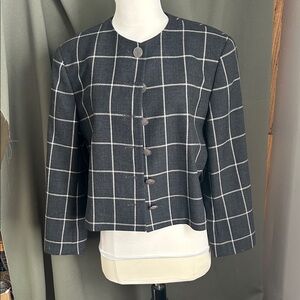 Evan Picone Dark Gray and White Checkered Vintage Blazer